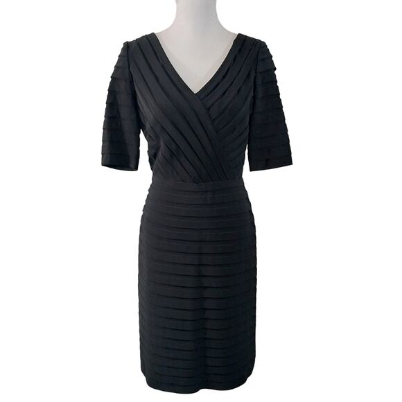 ADRIANNA PAPELL! BLACK STRETCH PETIT-PLEAT/MINI TIERED CRISS-CROSS DRESS! SZ 14 - Picture 2 of 11